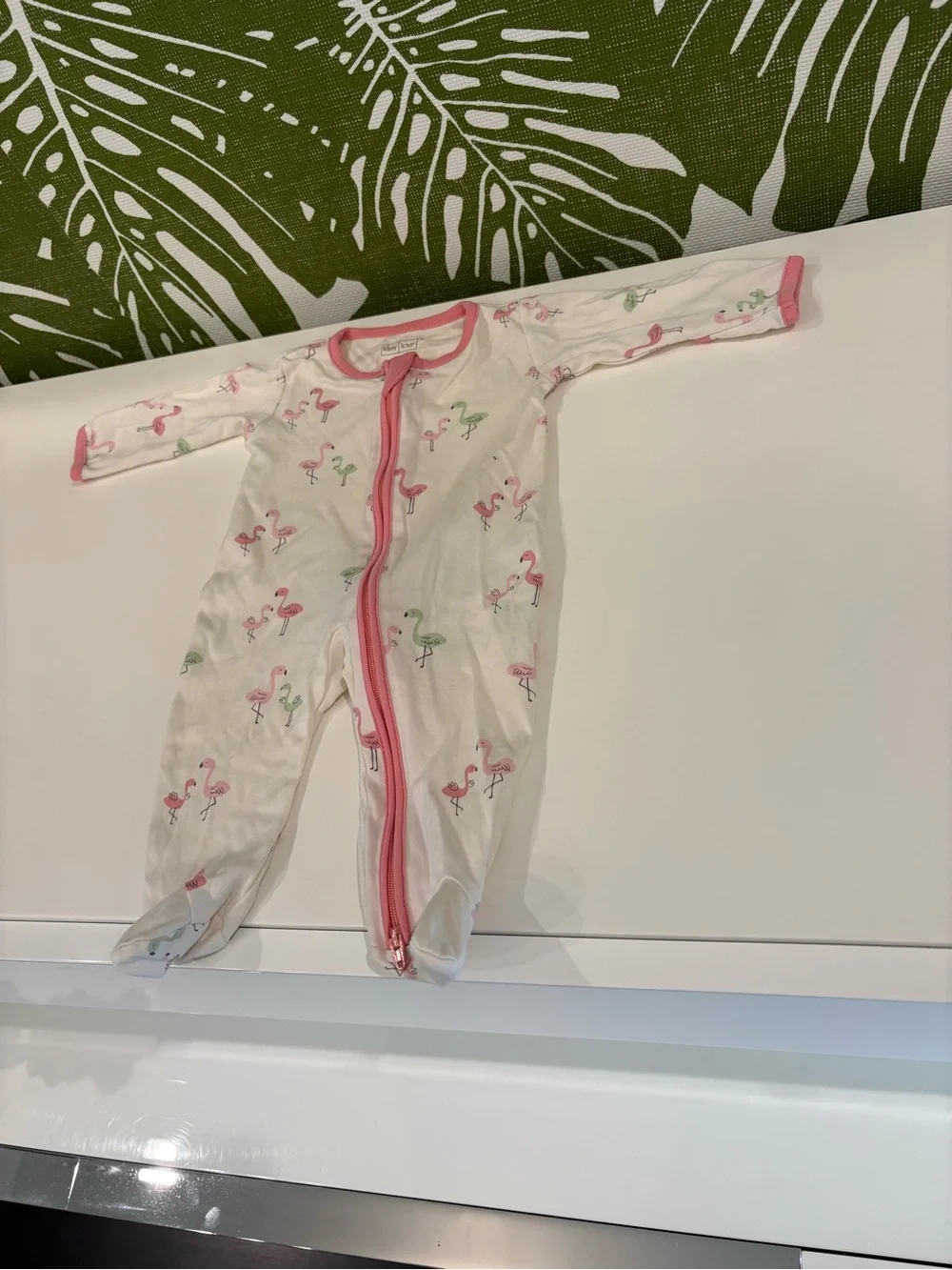 Baby One-Piece Zip Sleeper - Pink Flamingo Print🦩💚